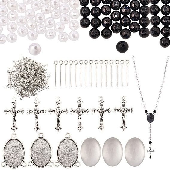 Наборы для самостоятельного изготовления четок из бусин, включая подвески из цинкового сплава и оправу для кабошона, Кабошоны из стекла, пластиковые жемчужные бисера, латунный штифт