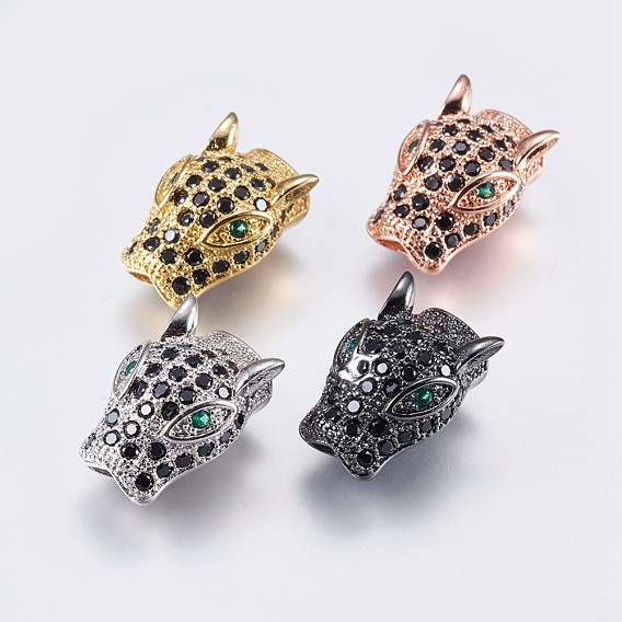 Brass Micro Pave Cubic Zirconia Beads, Leopard