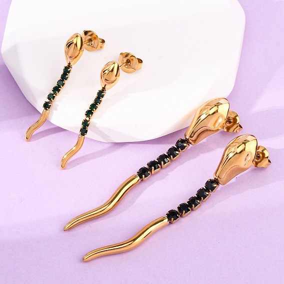 304 серьги-гвоздики в форме змеи из нержавеющей стали, со стразами