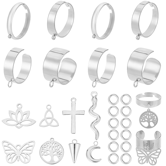 DIY Stainless Steel Charms Cuff Ring Making Kit, Mixed Shapes