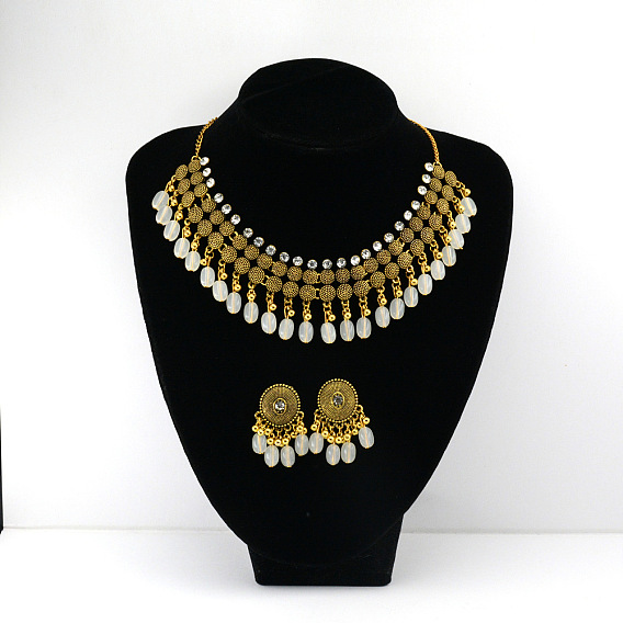 Овальный сплав в стиле бохо с подвеской в виде кисточки из смолы и комплект из серег-гвоздиков, античное золото 