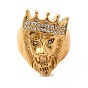 304 anillos rhinestone de acero inoxidable, león con corona anillos de banda ancha para hombres y mujeres
