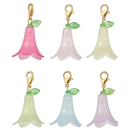 6Pcs 6 Colors Flower Acrylic Pendant Decorations, Alloy Lobster Clasps Charms for Bag Ornaments