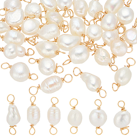 30шт. Подвески с разъемом из натурального культивированного пресноводного жемчуга, двухсторонние полированные звенья, с двойной петлей из медной проволоки, цвет морской раковины