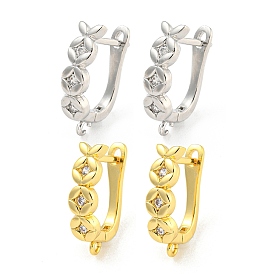 Rack Plating Brass Micro Pave Cubic Zirconia Hoop Earring Findings, Cadmium Free & Lead Free, Long-Lasting Plated