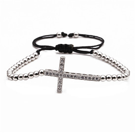 Sparkling Cross Bracelet with Custom Logo, Handcrafted Copper Beads and Micro Pave Zirconia Stones