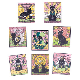 Cat Tarot Rectangle Card Enamel Pin, Electrophoresis Black Alloy Badge for Backpack Clothes