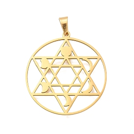 304 Stainless Steel Pendants, Laser Cut, Star of David with Moon Phase Charm