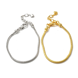 3MM Brass European Style Round Snake Chain Bracelets for Jewelry Making, with Lobster Claw Clasps