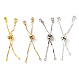 Rack Plating Adjustable Brass Box Chain Slider Bracelet Making, with Lobster Claw Clasps and Silicone Beads, Long-Lasting Plated, Cadmium Free & Lead Free