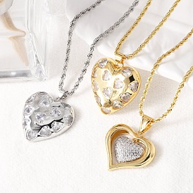 Ожерелья с подвеской в форме сердца из латуни с микропаве из прозрачного кубического циркония для женщин