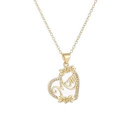 18K Gold Plated Copper Necklace with Micro-Inlaid Zirconia, Heart-Shaped MOM Pendant for Women's Day Gift