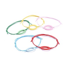 Pulseras de cordón de algodón enceradas ajustables, con eslabones de boj pintados, oval
