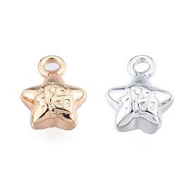 Brass Charms, Cadmium Free & Nickel Free & Lead Free, Star with Lucky Character