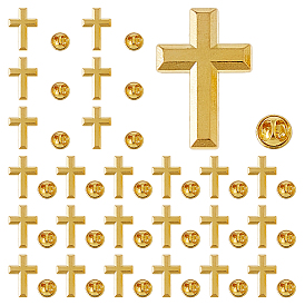 Star/Cross Alloy Pin Brooches, with Iron Lapel Pin Backs