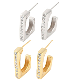 925 Sterling Silver Micro Pave Clear Cubic Zirconia Stud Earrings, Rectangle