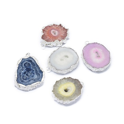 Подвески из натурального druzy quartz, солнечный кварц, с латунной фурнитурой , окрашенные, самородки, разноцветные