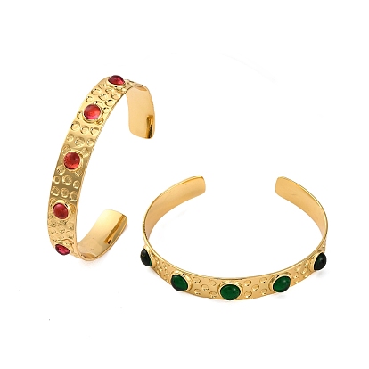 Латунные браслеты-манжеты для женщин с покрытием стойки, со стеклом, долговечный, без кадмия и без свинца, реальный 18 k позолоченный