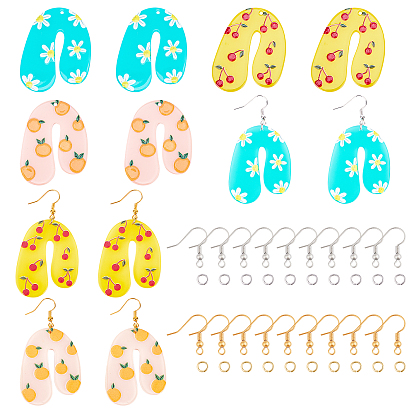 DIY Cellulose Acetate(Resin) Earring Making Kits, Including U Shape  Pendants, Brass Earring Hooks