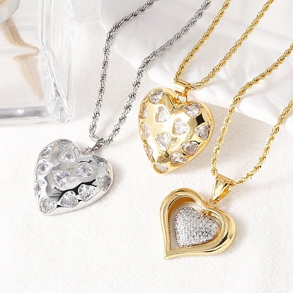 Ожерелья с подвеской в форме сердца из латуни с микропаве из прозрачного кубического циркония для женщин