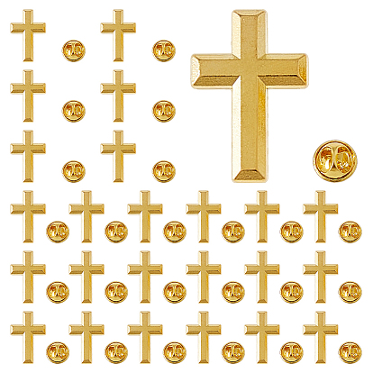 Star/Cross Alloy Pin Brooches, with Iron Lapel Pin Backs