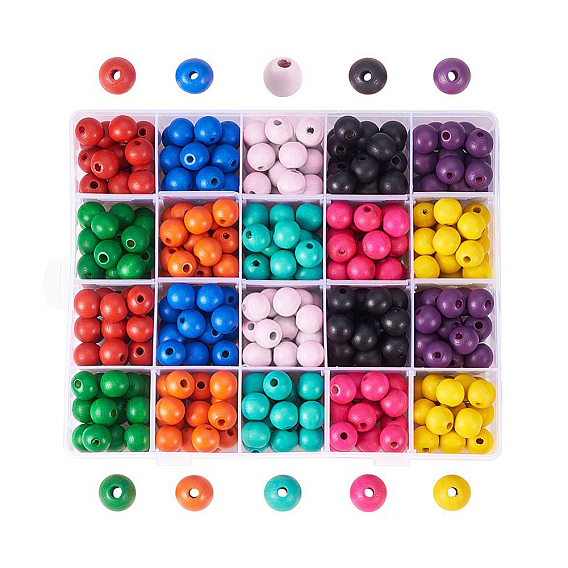 Деревянные бусины, окрашенные, круглые