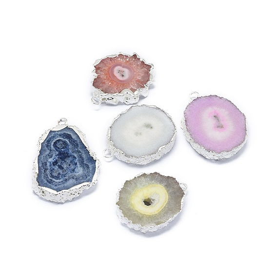 Подвески из натурального druzy quartz, солнечный кварц, с латунной фурнитурой , окрашенные, самородки, разноцветные