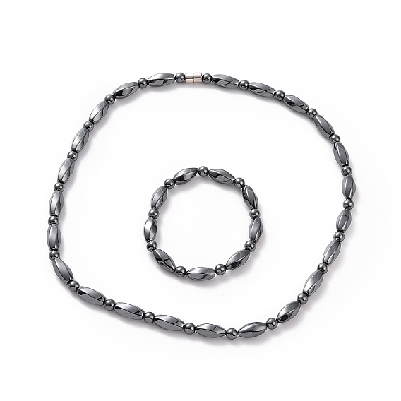 Синтетический гематит, прямоугольный и круглый эластичный браслет из бисера и колье из бисера с магнитной застежкой, набор украшений из драгоценных камней для мужчин и женщин