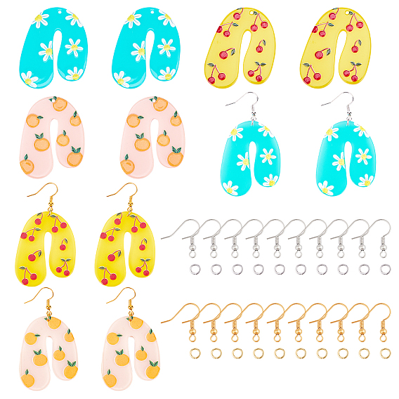 DIY Cellulose Acetate(Resin) Earring Making Kits, Including U Shape  Pendants, Brass Earring Hooks
