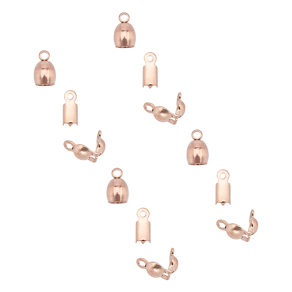 PVD Vacuum Plating 304 Stainless Steel Cord End Sets, include Folding Crimp Cord Ends & Bead Tips & End Caps
