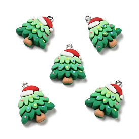 Рождественские подвески из непрозрачной смолы, с платиновыми тоновыми железными петлями, елка с подвеской в виде шапки