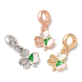 Покрытие стойки, сплав зеленой и розовой эмали, европейские подвески с подвесками, подвески в виде клевера с большими отверстиями, без кадмия, без никеля и без свинца