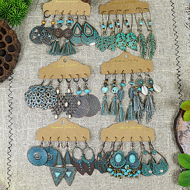 Boho Ethnic Earrings with Tassels, Hollow Round Leaves and Vintage Look
