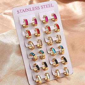 Серьги из 201 нержавеющей стали, с 304 штифтом из нержавеющей стали и стеклом, вакуумное покрытие pvd, Кольцевая форма