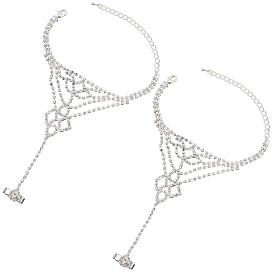 2шт. браслет с теннисным кольцом и кристаллами из горного хрусталя, латунный браслет-цепочка с регулируемым кольцом на палец, ручная цепочка для женщин