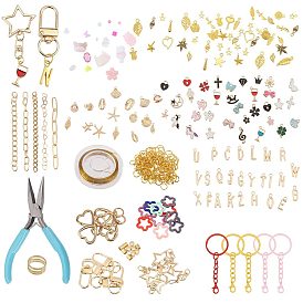 1 Bags DIY Keychain Kit, Alloy Enamel Pendants & Resin Pendants & Swivel Clasps & Curb Chain & Oval Link Chain & Jump Ring & Pliers, Golden