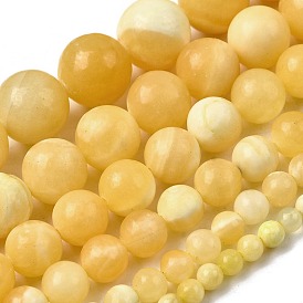 Нити бусин из натурального желтого нефрита, круглые, класса AB