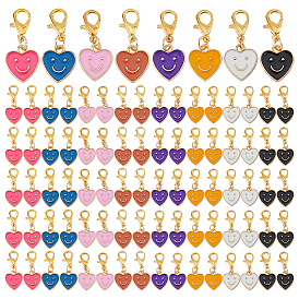 96шт 8 цветной сплав эмали кулон украшения, с карабин-лобстерами , сердце с улыбающимся лицом