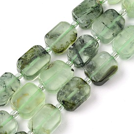 Natural Prehnite Beads Strands, with Seed Beads, Rectangle