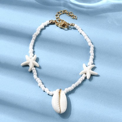 Браслеты с подвесками в форме ракушек и морских звезд, браслеты из бисера для пресса, с 304 нержавеющей стали застежки