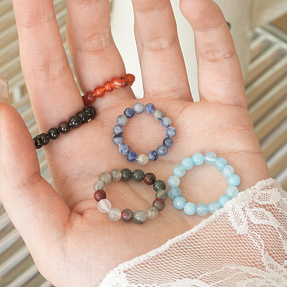 Эластичные кольца с драгоценными камнями, круглые