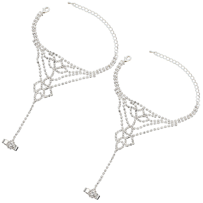 2шт. браслет с теннисным кольцом и кристаллами из горного хрусталя, латунный браслет-цепочка с регулируемым кольцом на палец, ручная цепочка для женщин