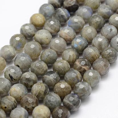 Natural Labradorite Beads Strands, Grade A-, Faceted, Round