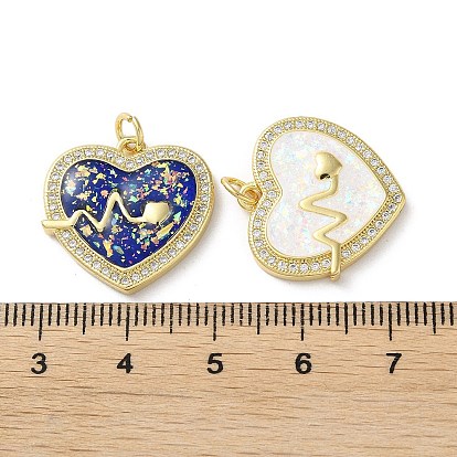 Valentine's Day Brass Micro Pave Clear Cubic Zirconia Pendants, with Synthetic Opal, Real 18K Gold Plated, Heart Charms