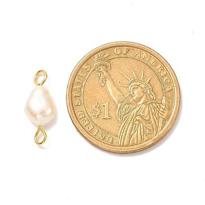 Natural Cultured Freshwater Pearl Beads Links Connectors, with 304 Stainless Steel Eye Pin