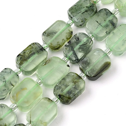 Natural Prehnite Beads Strands, with Seed Beads, Rectangle