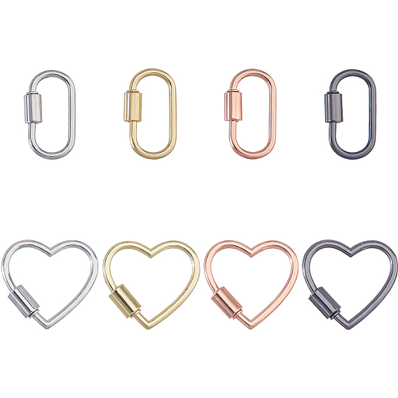 8 шт. 2 стили 4 цвета карабин с винтовым креплением из сплава, подвески, овальные и сердце