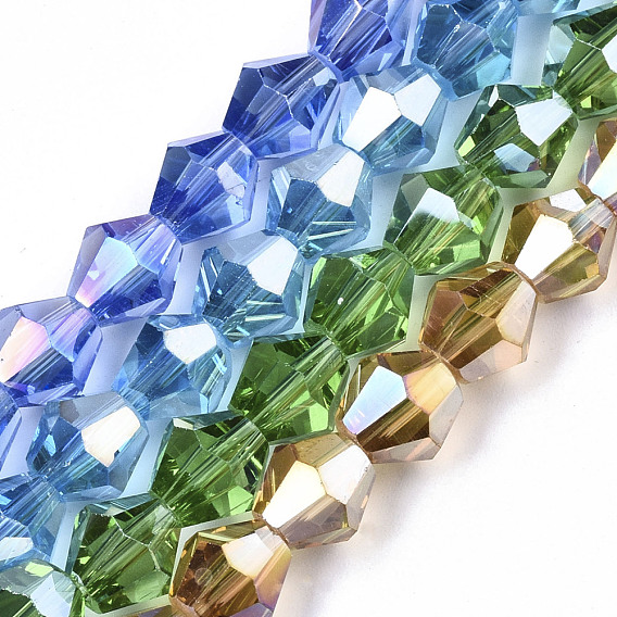 Electroplate Glass Beads Strands, AB Color Plated, Faceted, Bicone