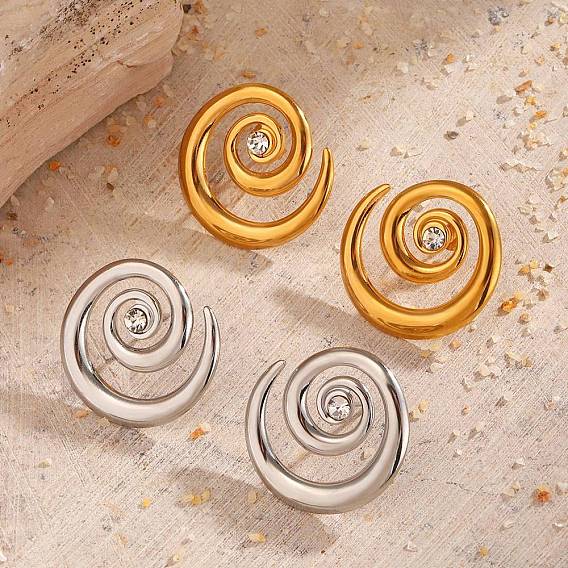 304 серьги-гвоздики в форме спирали из нержавеющей стали со стразами