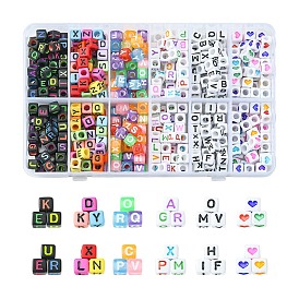 504Pcs 6 Styles Solid Color Initial Acrylic Beads, Cube with Letter